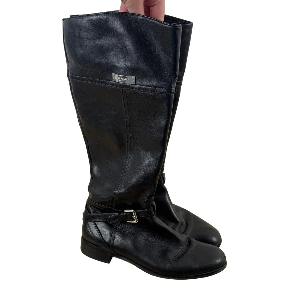 COACH Micha Black Leather Knee High Boots‎ Wide Calf Size 9.5 B A6848